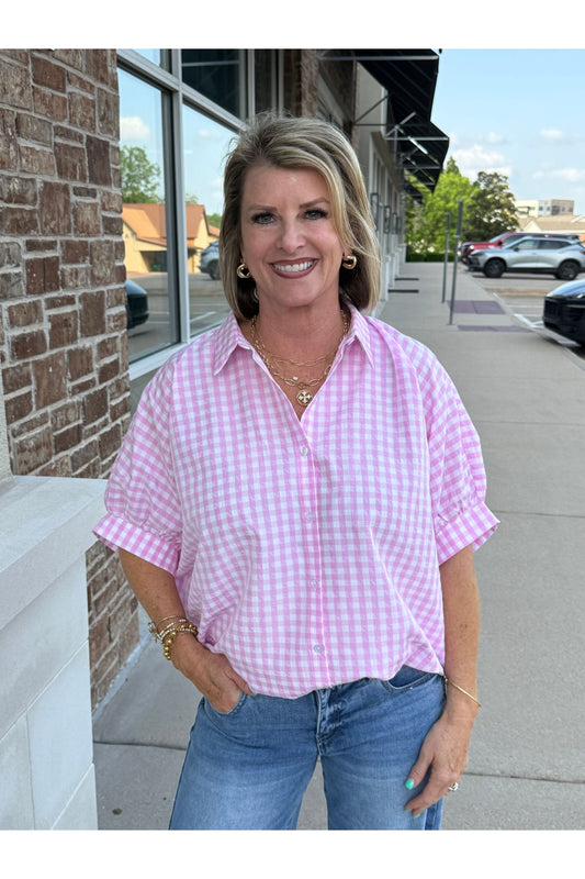 Gingham Short Sleeve Blouse