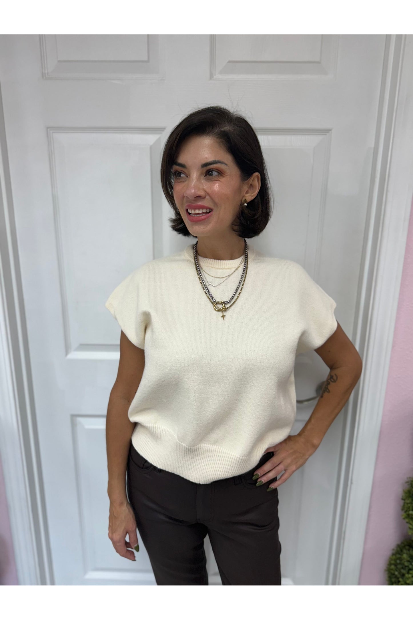 Loose Fit Short Sleeve Sweater