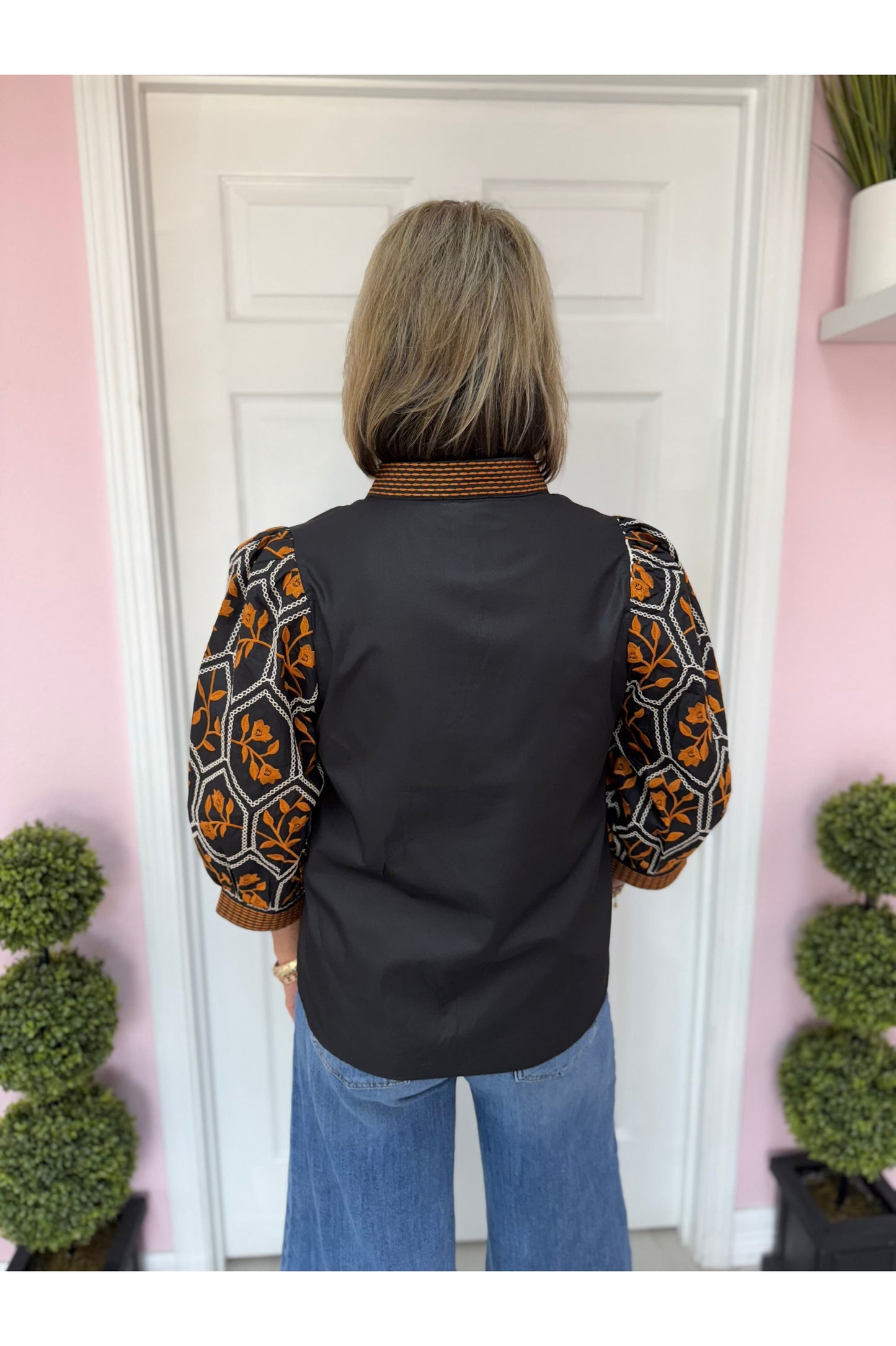 Gina Black Patterned Blouse- pre-order