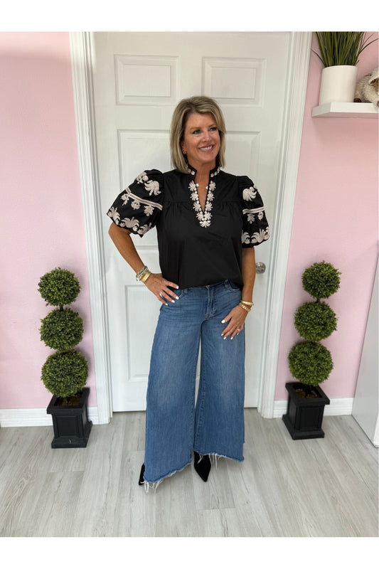 Manhattan Black Embroidered Blouse Restock Coming