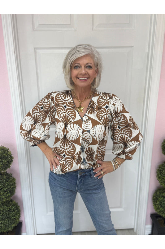 Chloe Printed Vneck Blouse