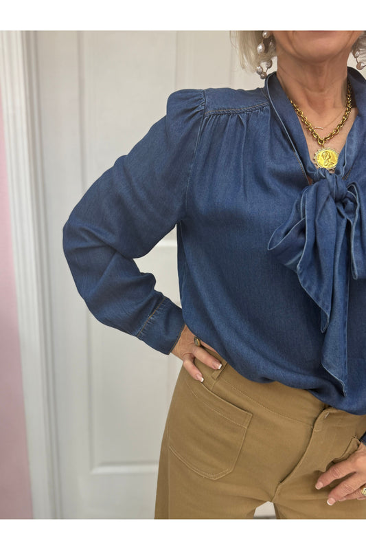 Denim Bow Blouse