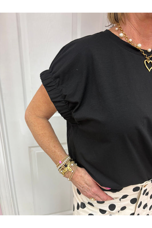 Nina Black Short Sleeve Blouse