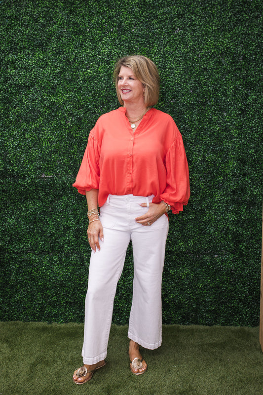 Balloon Sleeve Solid Blouse