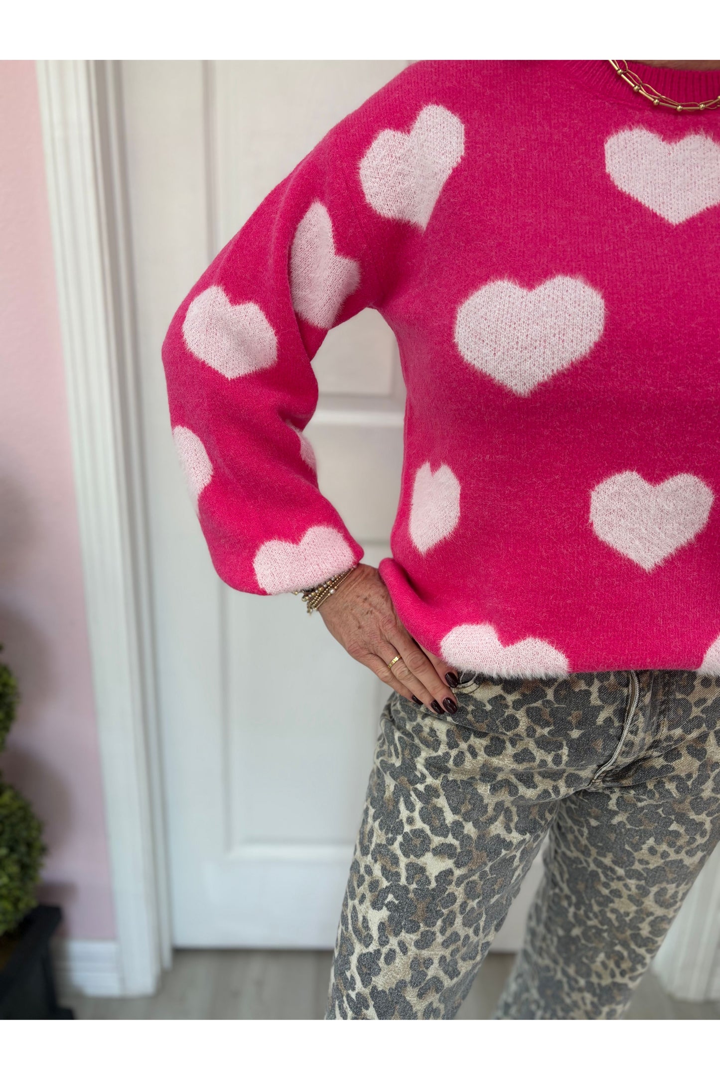 Pink & White Heart Knitting Sweater