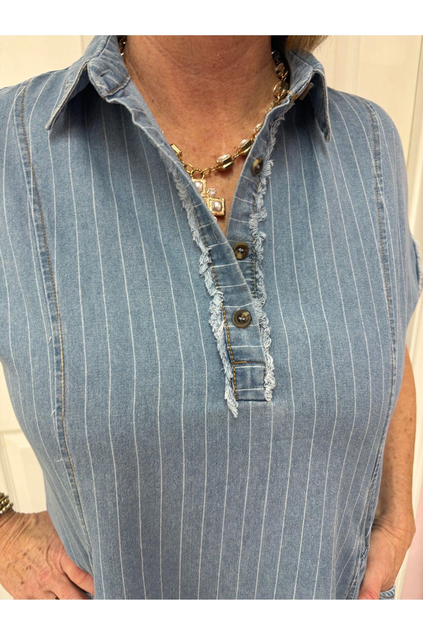 Light Denim Polo Collar Mini Dress