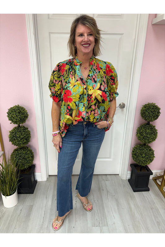 Floral Smocked Detail Top