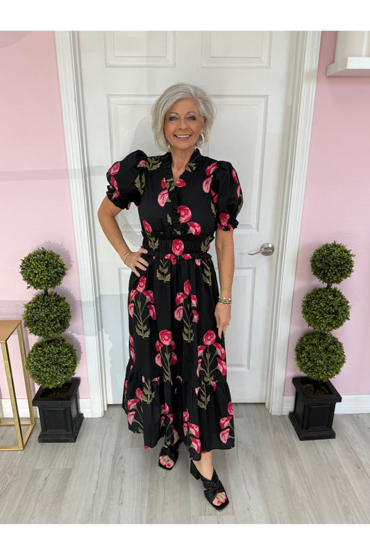 Floral Elastic Waist Dress