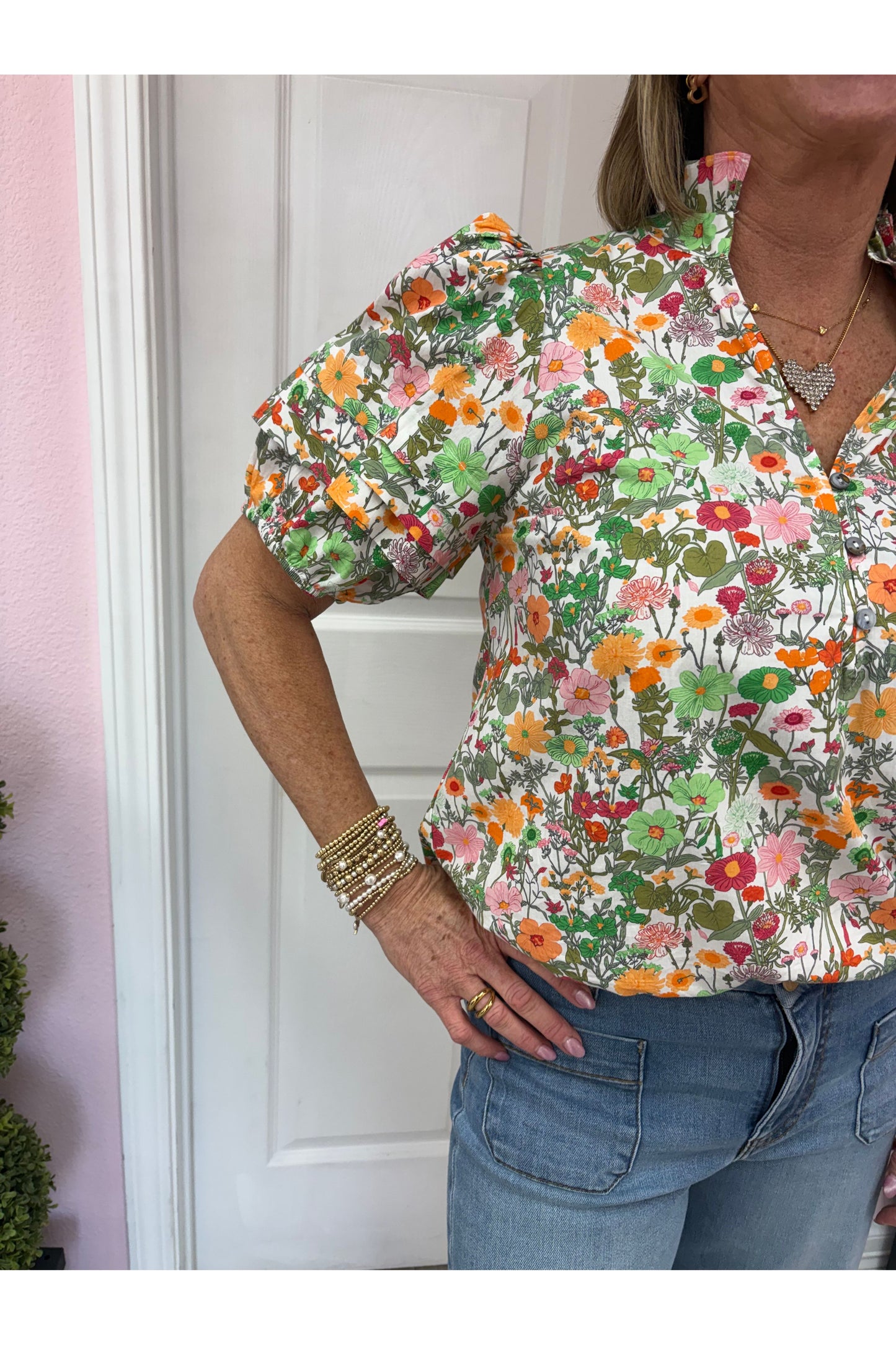 Cheryl Green Floral Blouse