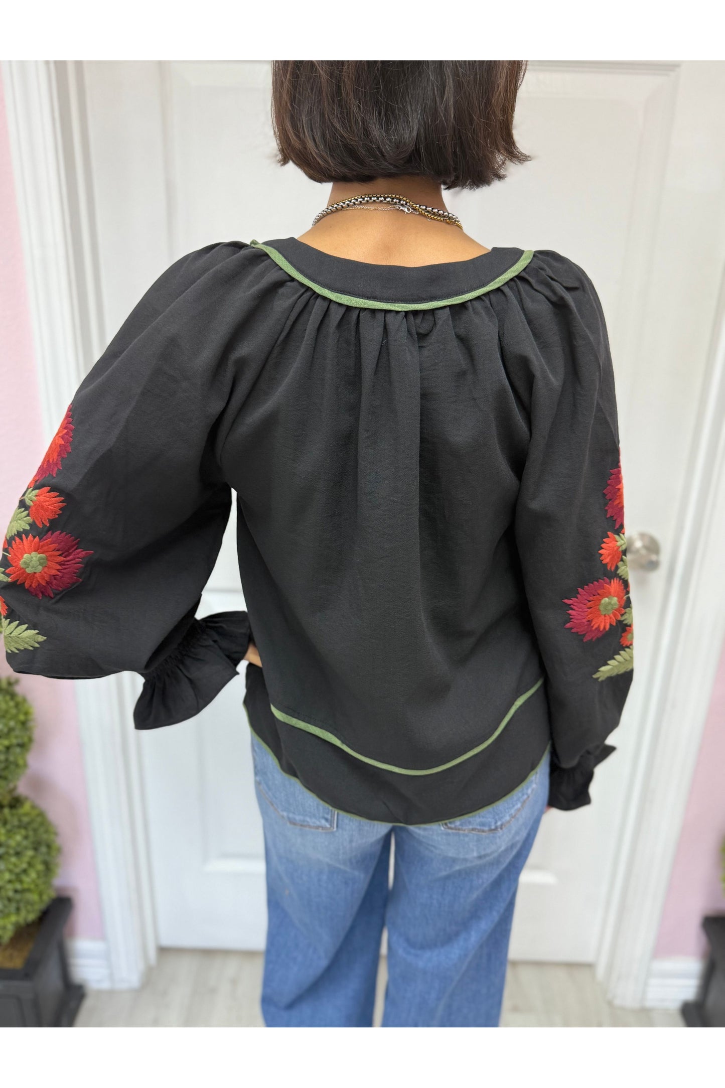 Braeden Black Embroidered Top