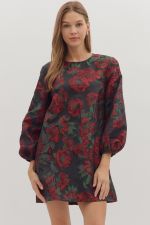 Floral Jacquard Long Sleeve Mini Dress