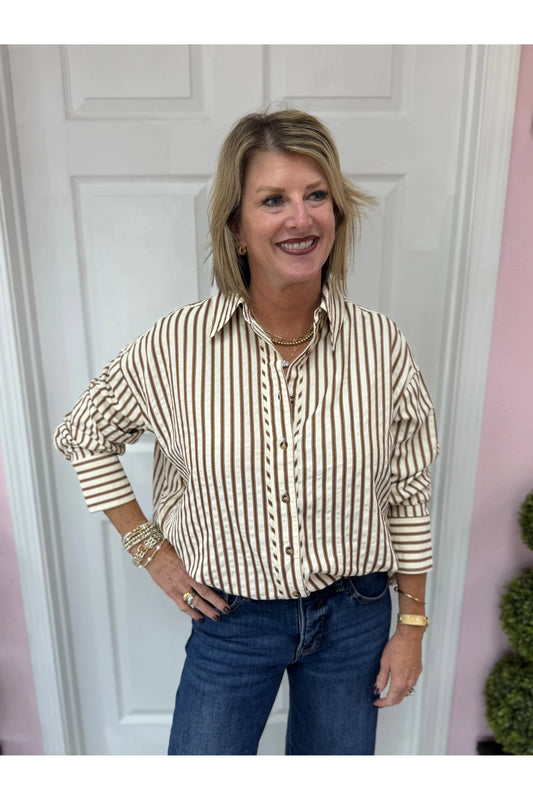 Coffee Striped  Long Sleeve Top