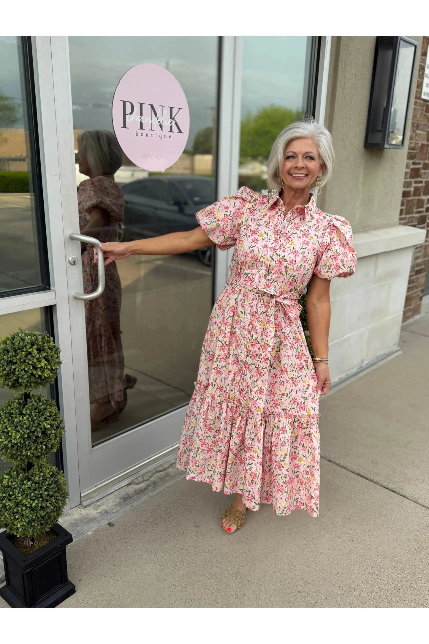 Pretty Pink Floral Midi Dress