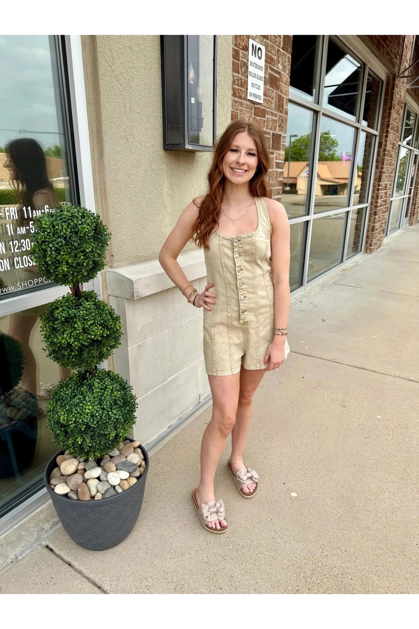 Khaki Halter Neck Denim Romper
