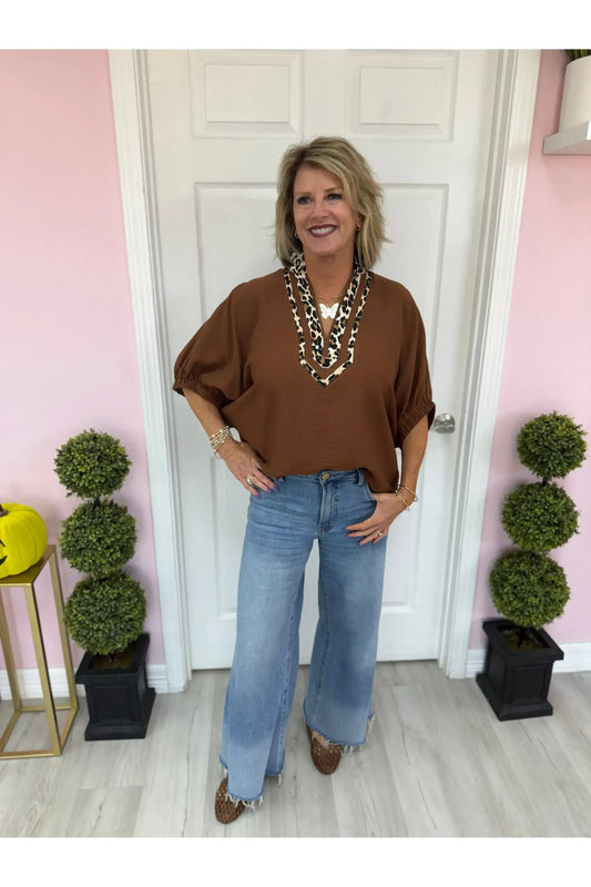 Leopard Detailed Dolman Sleeve Blouse