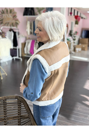 Sleeveless Bella Sherpa Lined Faux Leather Vest