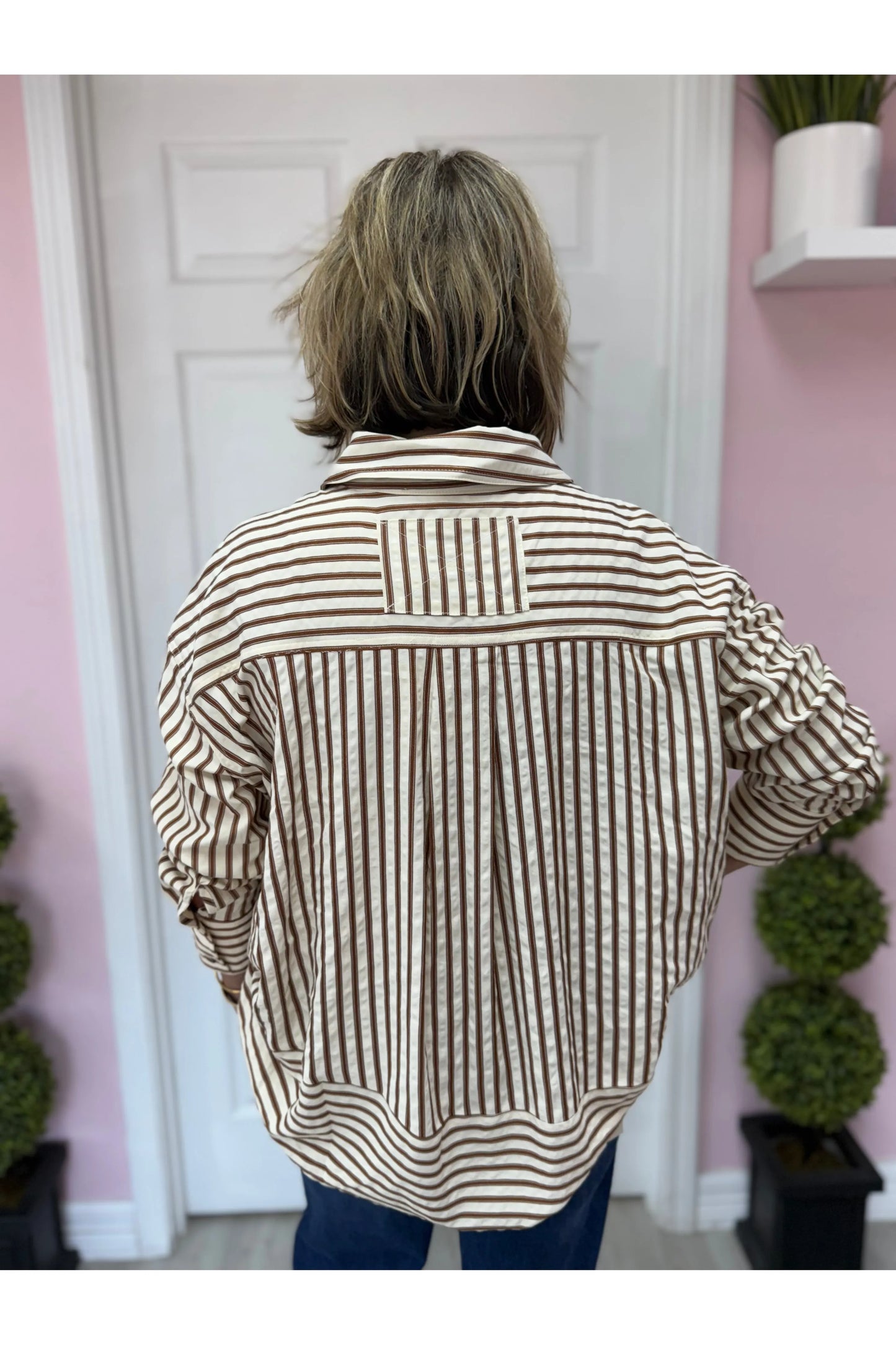 Coffee Striped  Long Sleeve Top