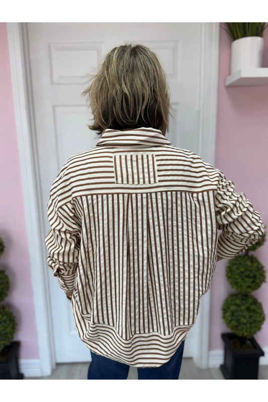 Coffee Striped  Long Sleeve Top