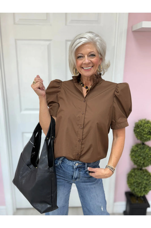 Solid Puff Shoulder Blouse