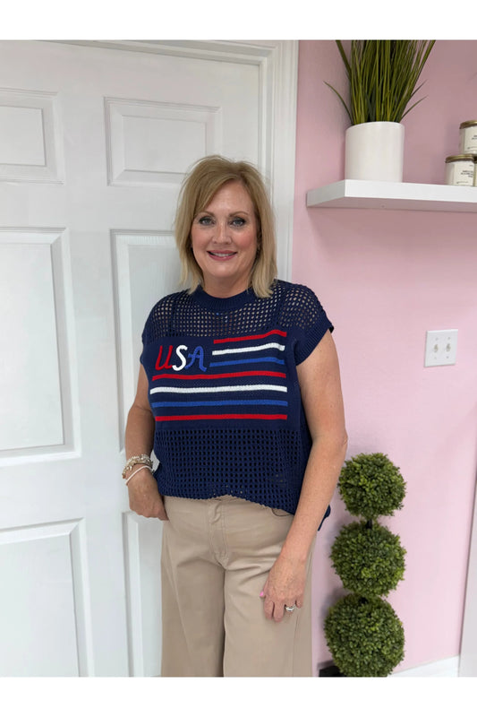 USA Flag Crochet Sleeveless Top