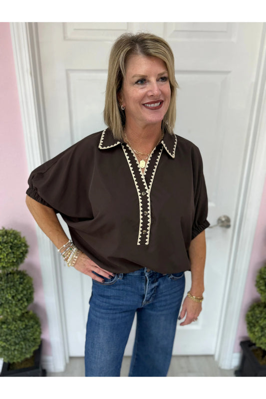 Alana Scallop Trim Blouse