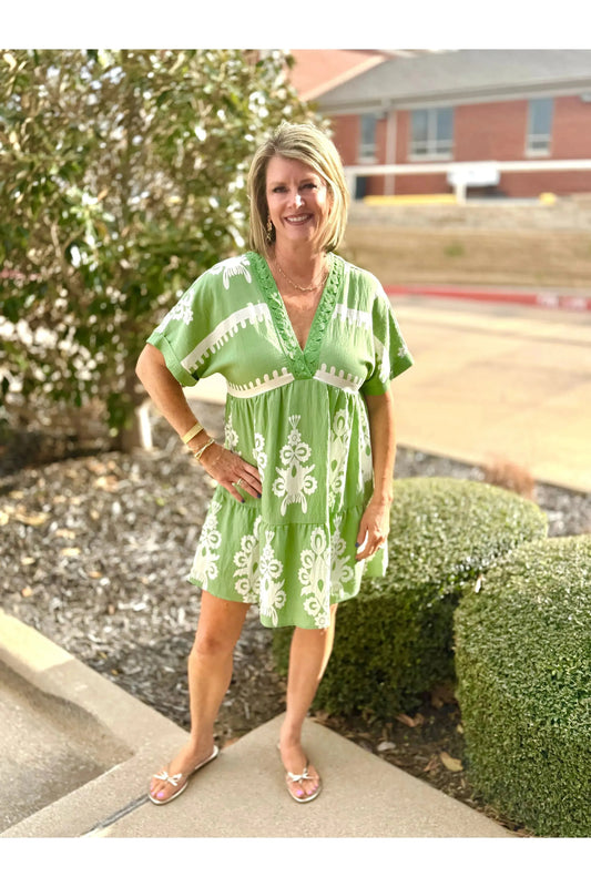 Green Printed Woven Mini Dress