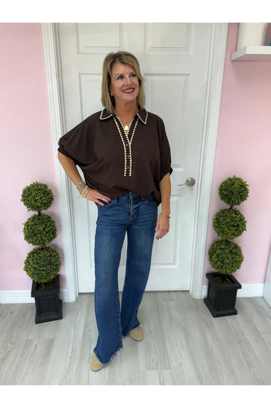 Alana Scallop Trim Blouse