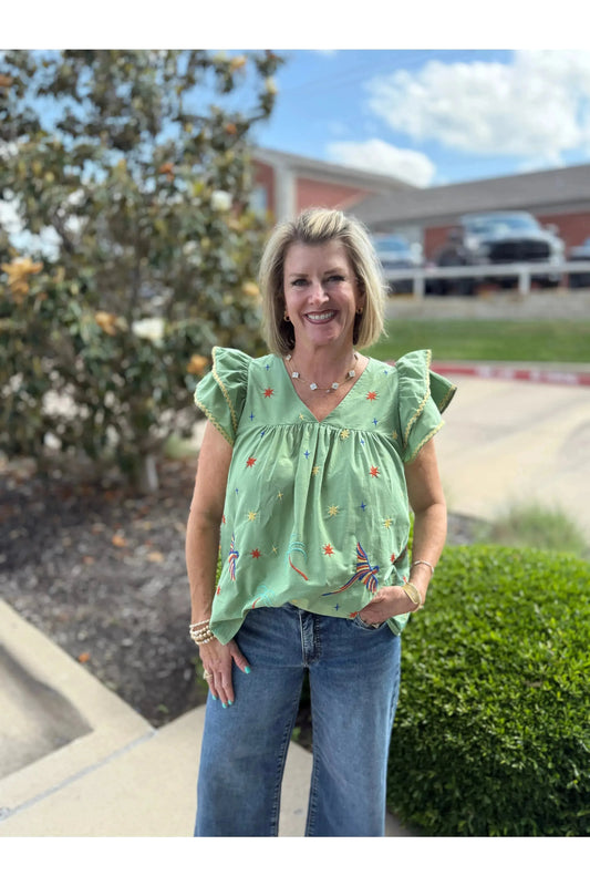 Tropical Ruffle Sleeve Top