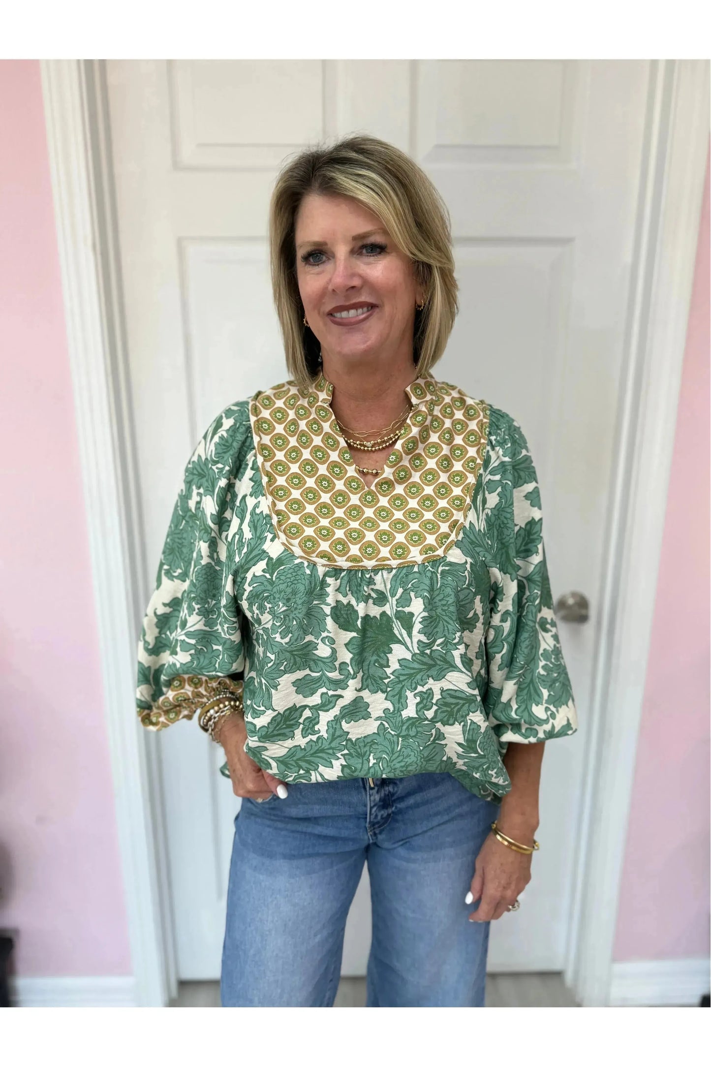 Kelly Contrasting Pattern Blouse