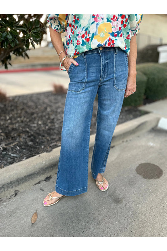 Meg High Rise Wide Leg Pants w/Pork Chop Pockets