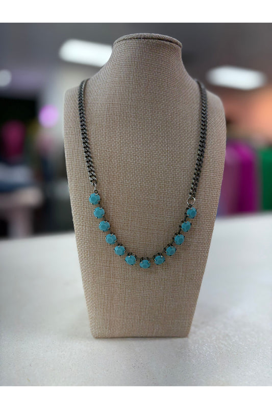 Tova Mini Oakland Necklace Antique Silver/Turquoise