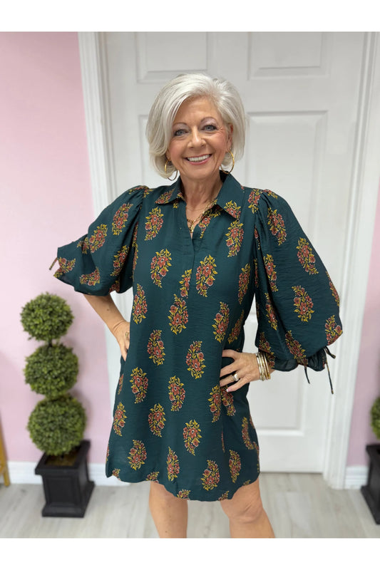 Montreat Hunter Green Patterned Dress