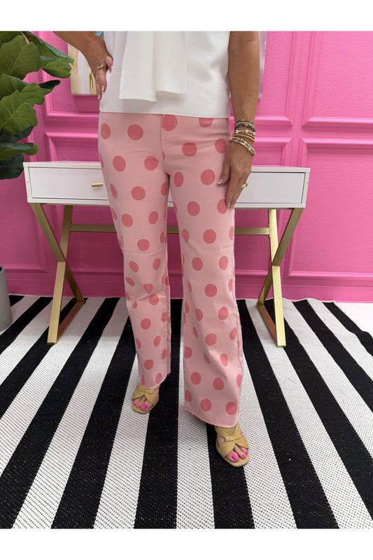 Big Polka Dot Stretchy Blush Denim