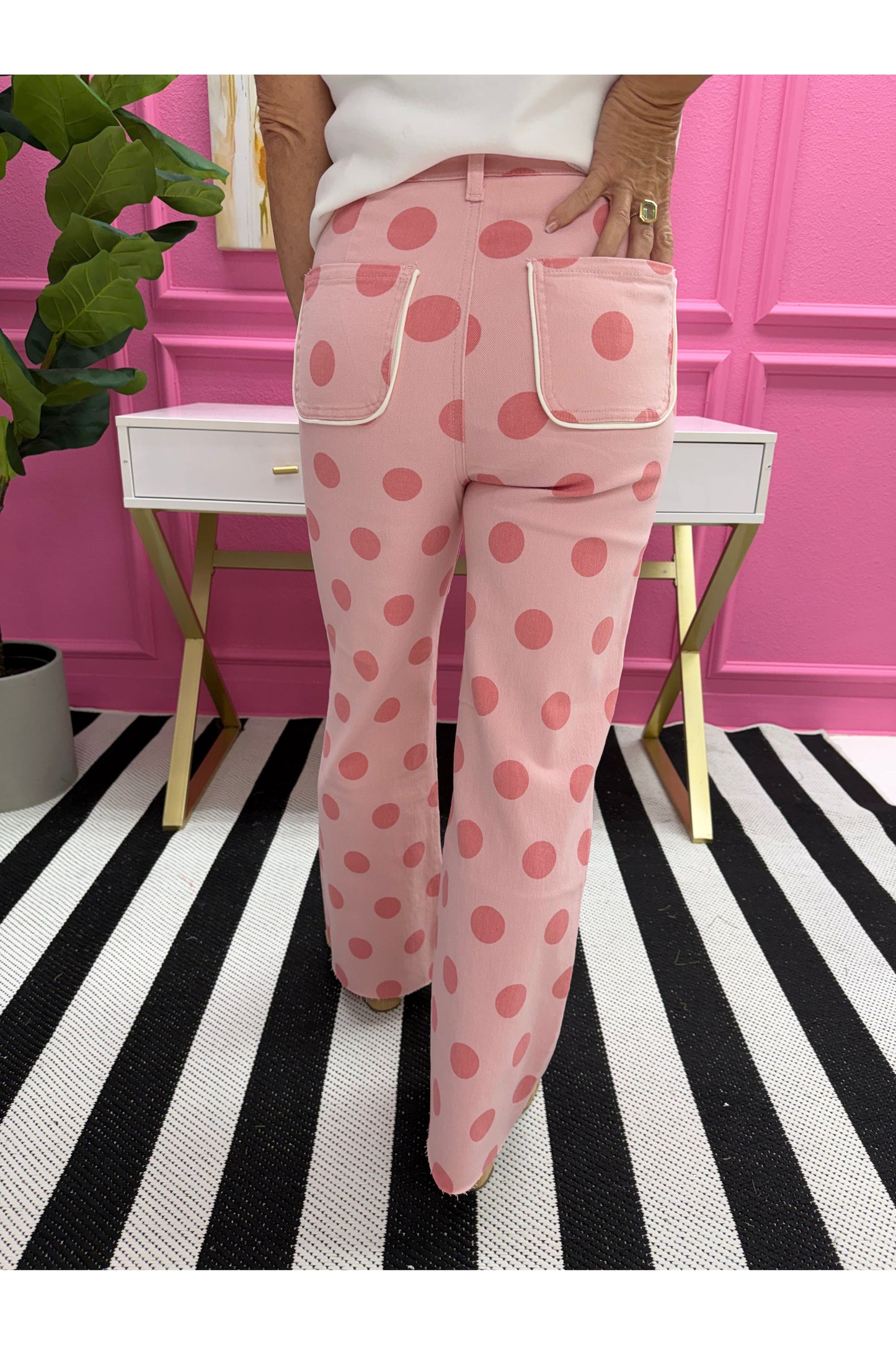 Big Polka Dot Stretchy Blush Denim