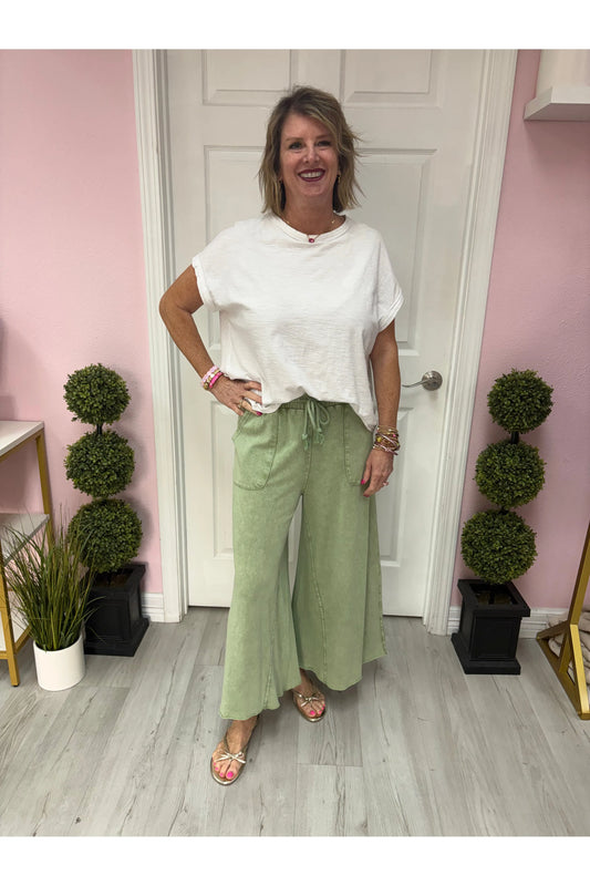 Washed Terry Knit Wide Leg Pants