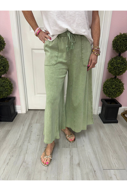 Washed Terry Knit Wide Leg Pants