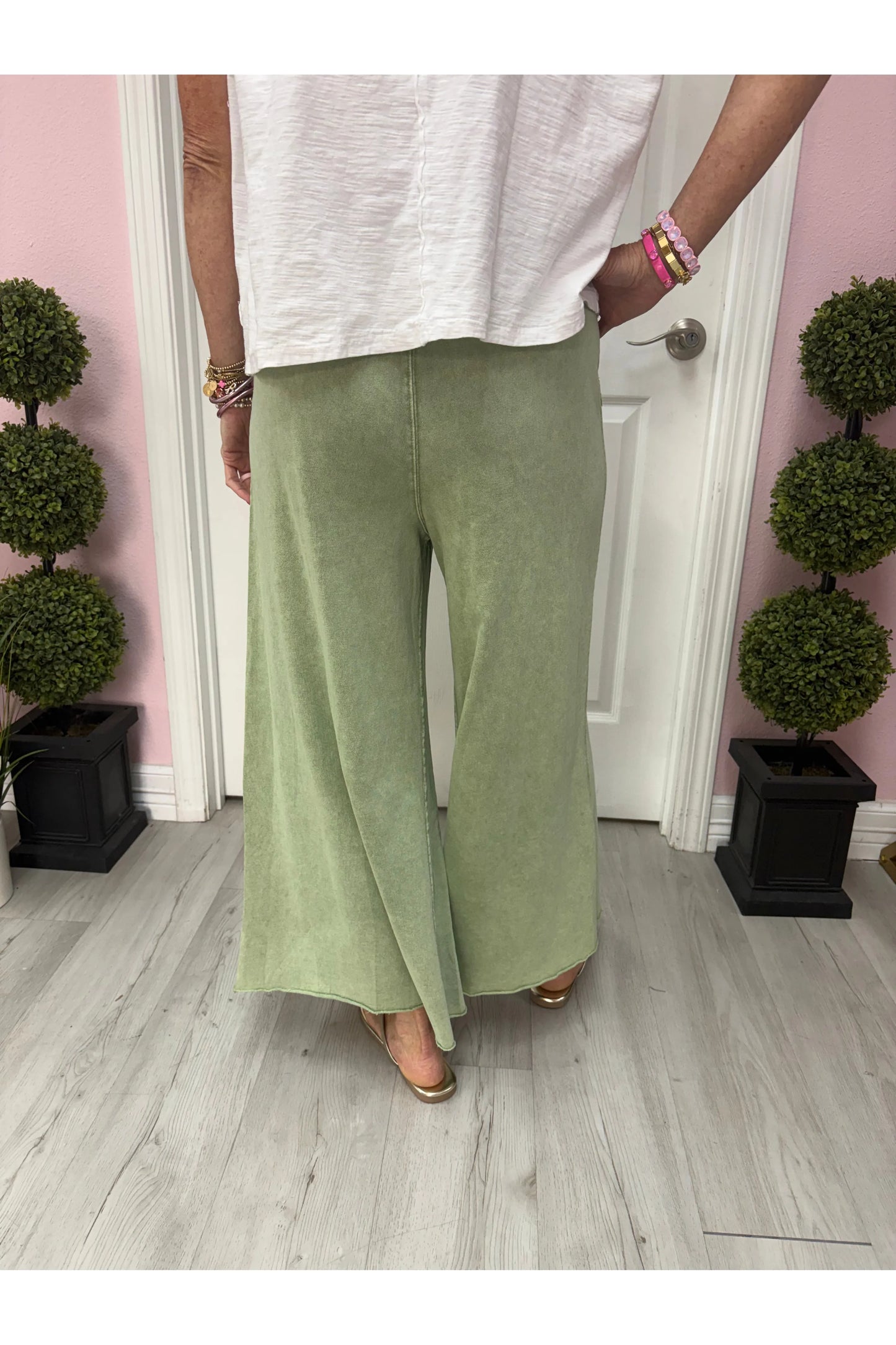 Washed Terry Knit Wide Leg Pants