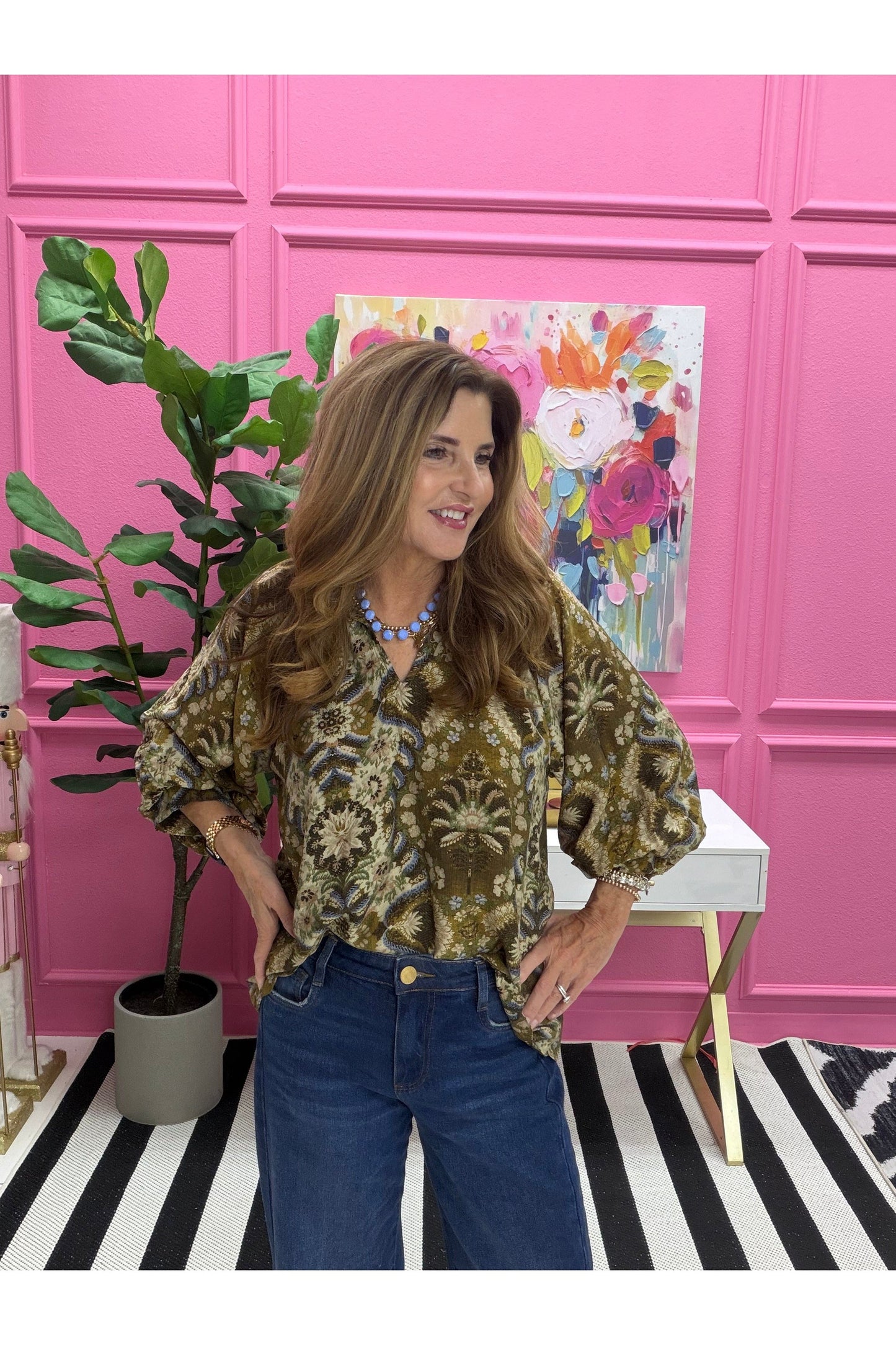 Carly Mixed Floral Patchwork VNeck Top