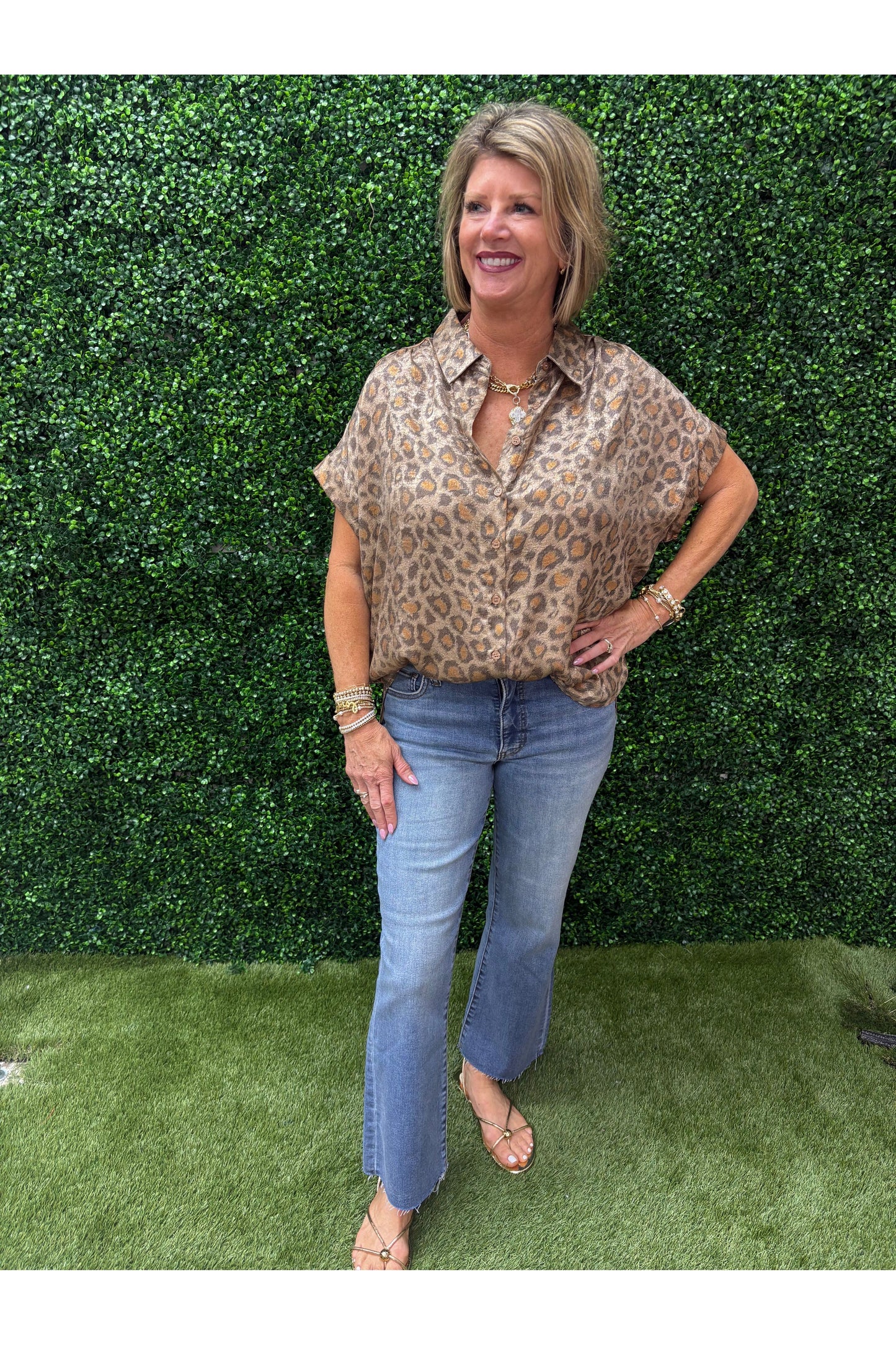 Hannah Metallic Animal Print Blouse