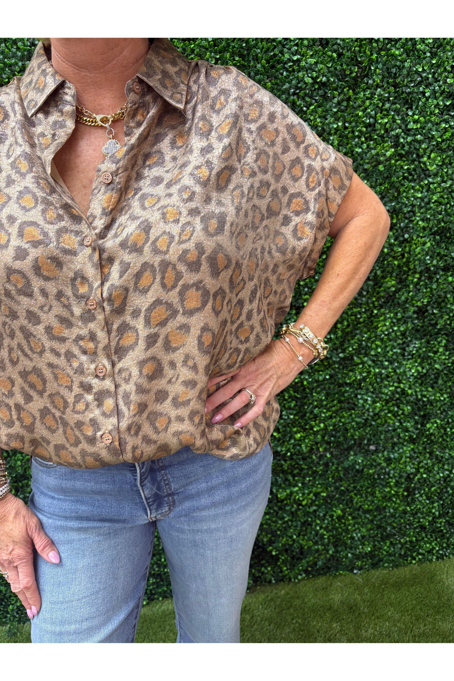 Hannah Metallic Animal Print Blouse