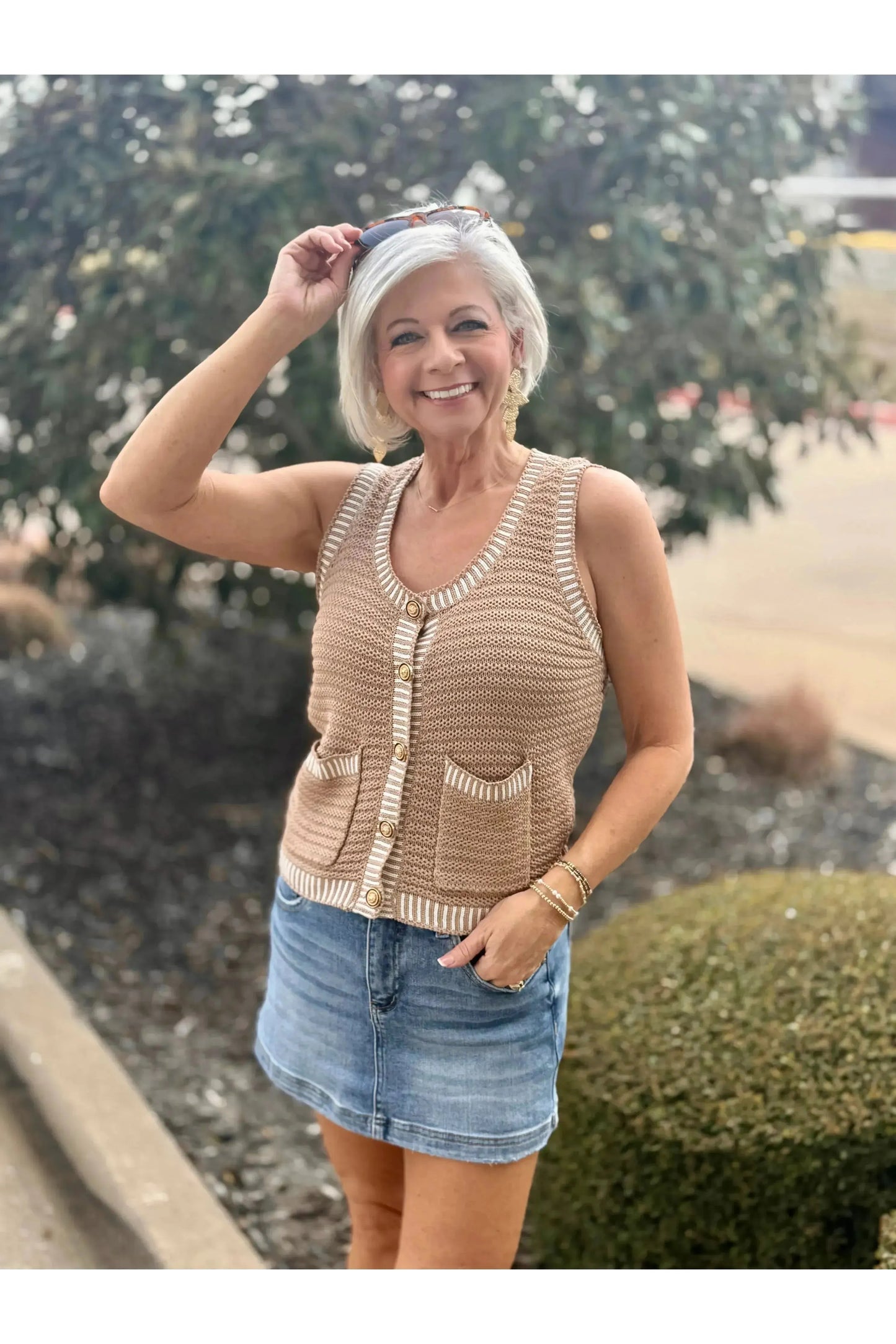 Crochet Color Contrast Knit Vest