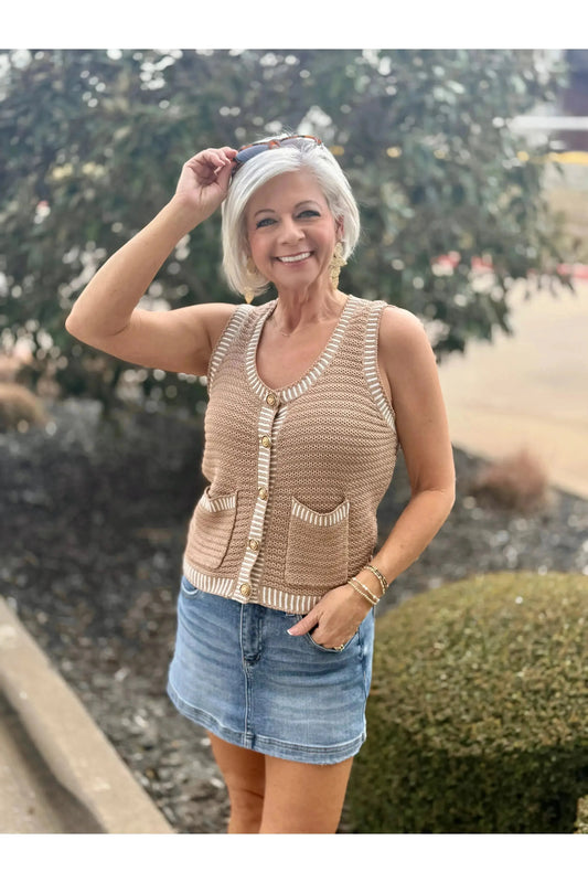 Crochet Color Contrast Knit Vest
