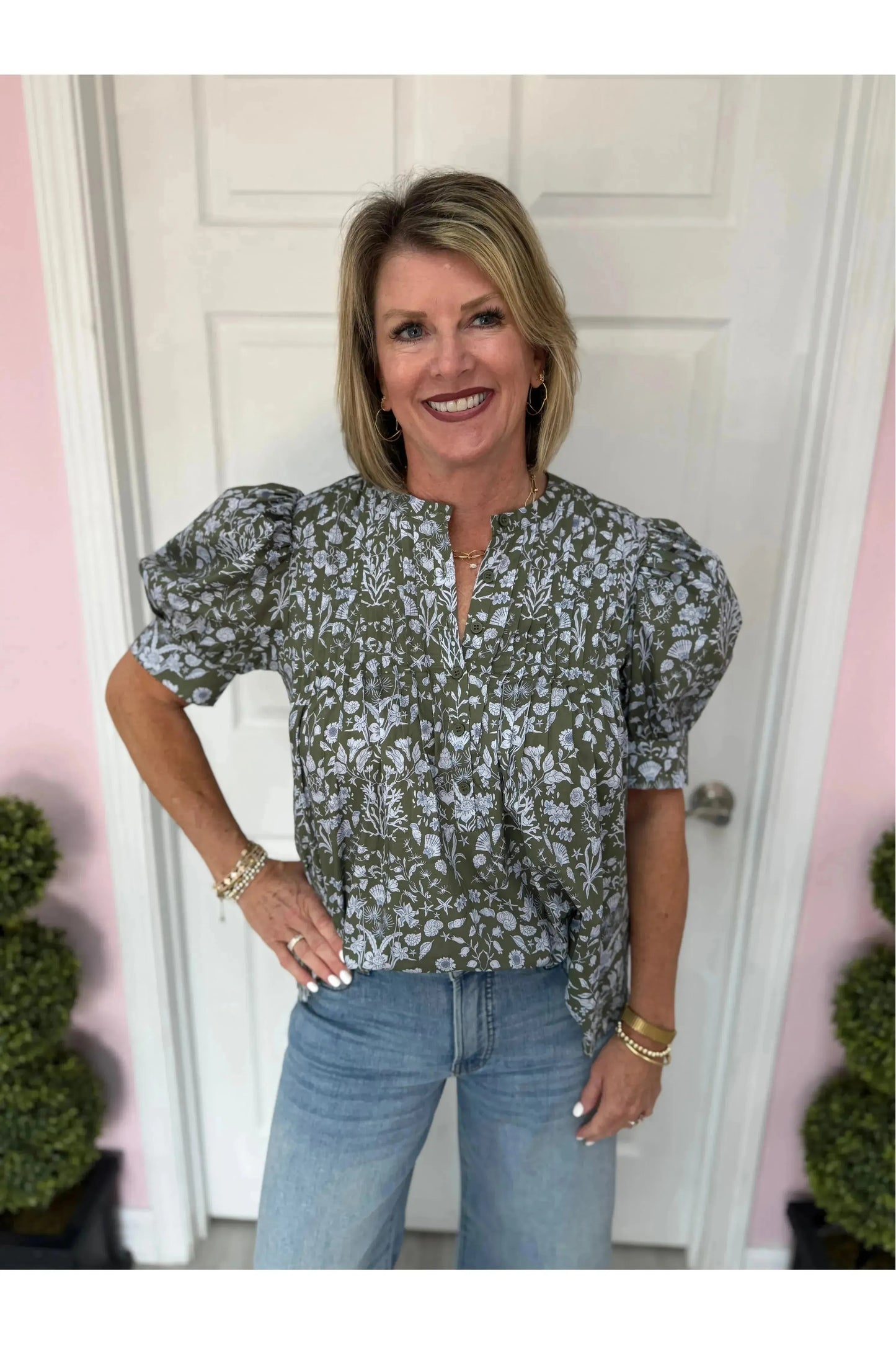 Garden Of Flowers Pintuck Top