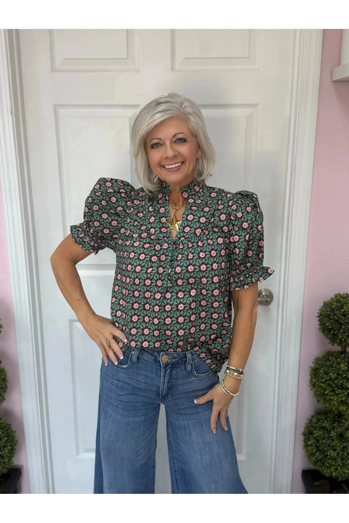 Forest Ruffle Edge Blouse
