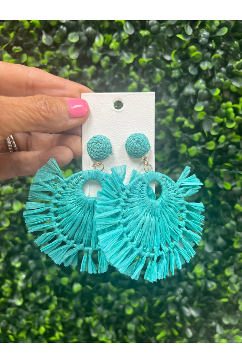 Turquoise Raffia Earrings