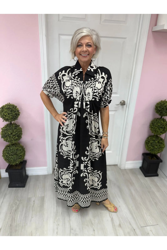 Monroe Mixed Print Puff Sleeve Midi