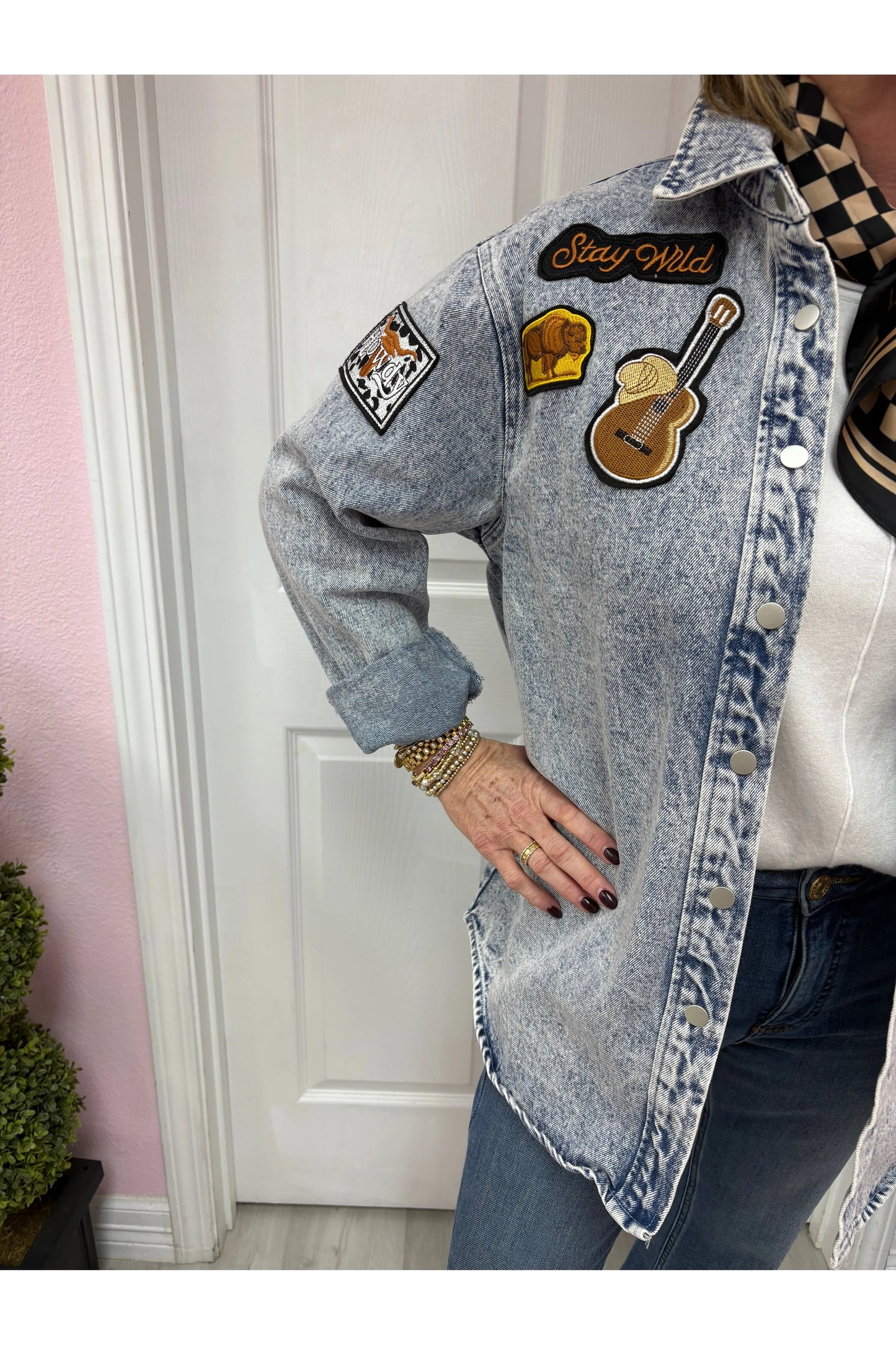 Garment Washed Snap Up Rodeo Denim Jacket