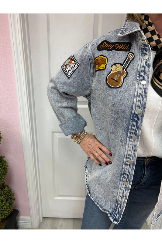 Garment Washed Snap Up Rodeo Denim Jacket