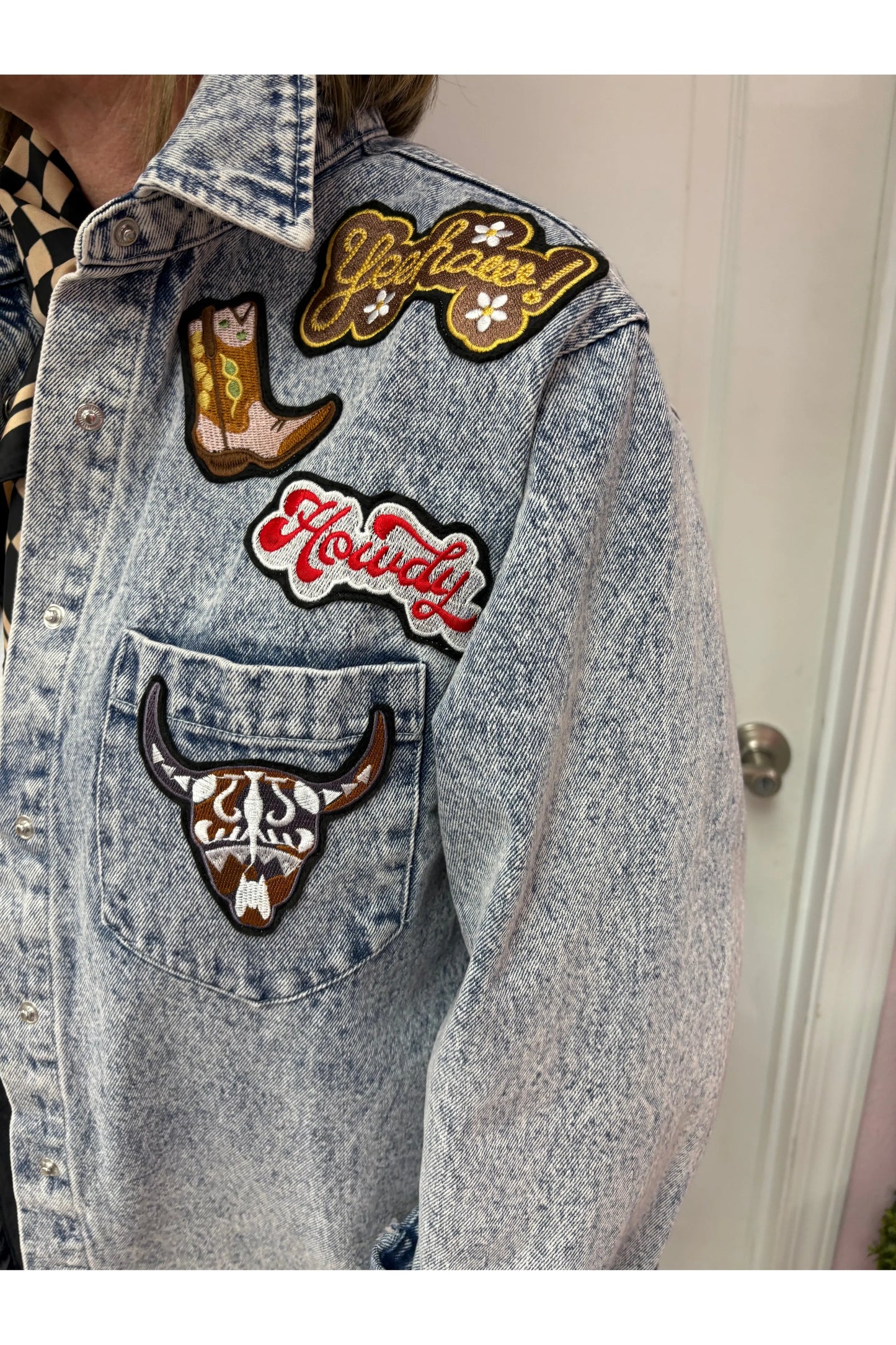 Garment Washed Snap Up Rodeo Denim Jacket