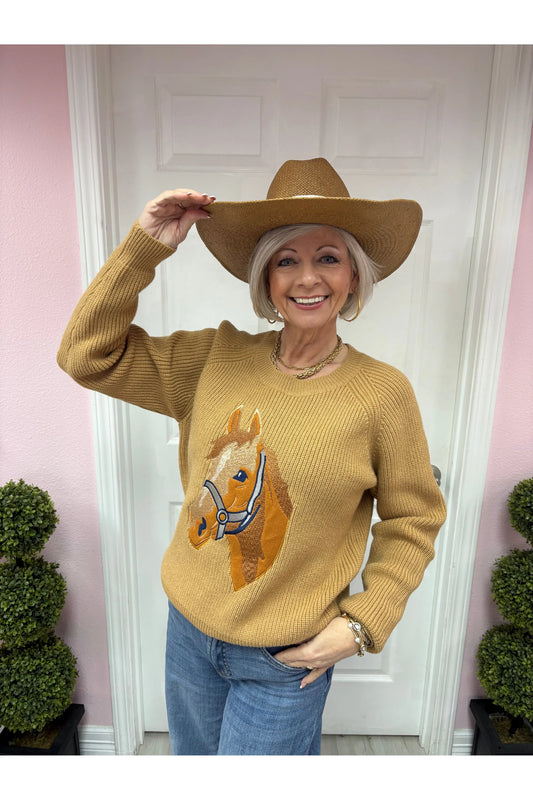Horse Embroidery Knit Pullover Sweater